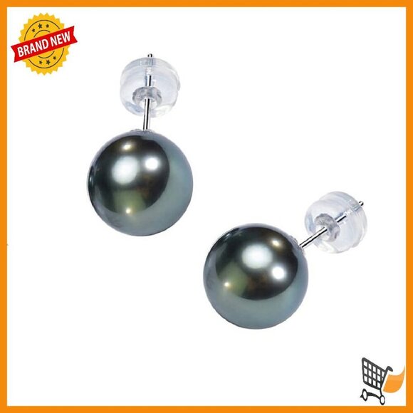 Jewelry - 18K Gold Tahitian Black Pearl Stud Earrings 8-11MM AAA Quality